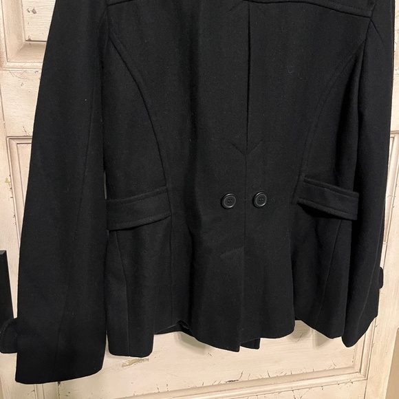 Giacca Women's Black Wool-Blend Pea Coat Size L - Picture 3 of 9